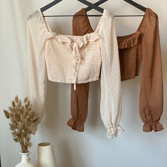 Camel Ruffle Puff Sleeve Smocked Top - Picture 6 of 6